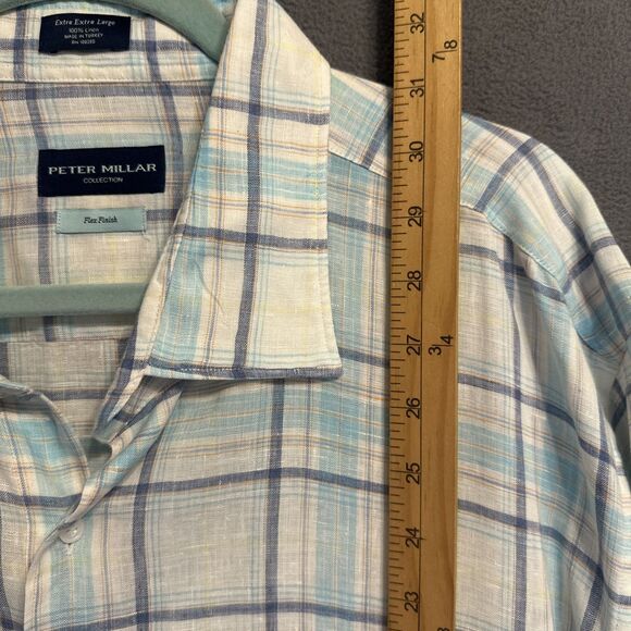 Peter Millar Collection 100% Linen Flex Finish Shirt Button Down Mens XXL Plaid - Picture 5 of 8